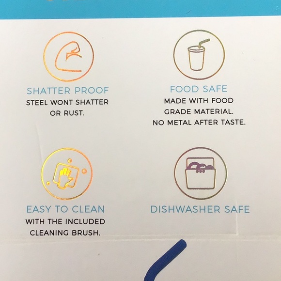 NWT STEEL REUSABLE STRAWS SET OF FOUR WITH BRUSH - Picture 9 of 9